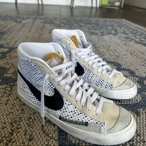 Nike Blazer Mid Perforated White Leather Sneakers - Size 6.5Y / 8W